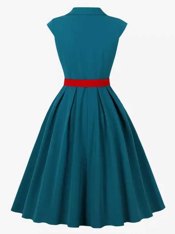 Robe trapèze vintage années 1950 pour femme sans manches à col idéale pour un tea party.