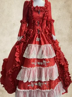 Robe Tudor rétro blanche victorienne rococo pour femmes Bourgogne