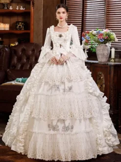 Robe Tudor rétro blanche victorienne rococo pour femmes Bourgogne