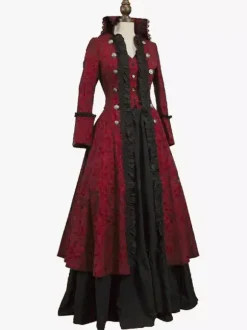 Robe Tudor rétro bordeaux à volants robe à imprimé floral costume tunique rétro pour femme Bourgogne