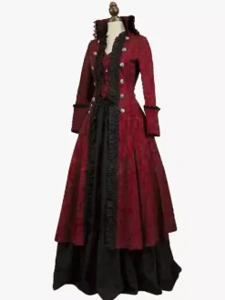 Robe Tudor rétro bordeaux à volants robe à imprimé floral costume tunique rétro pour femme Bourgogne
