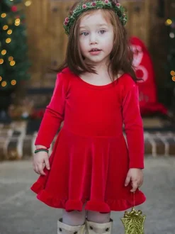 Robe Tunique Rouge Enfants Cadeaux Noël Robe De Vacances De Noël En Fibre De Polyester
