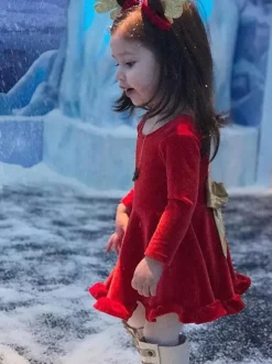 Robe Tunique Rouge Enfants Cadeaux Noël Robe De Vacances De Noël En Fibre De Polyester