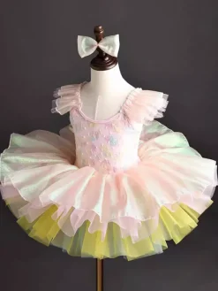 Robe tutu de ballet bouffante à plusieurs couches pour filles tunique bleu ciel clair tenue de danse