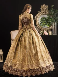 Robe Victorienne Costumes Femmes Blonde Demi Manches Col Montant Époque Victorienne Style Marie Antoinette Costume Robe Mascarade Robe De Bal