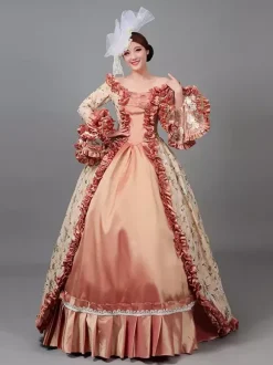 Robe victorienne plissée Marie Antoinette Robe à imprimé floral Costumes vintage pour femmes