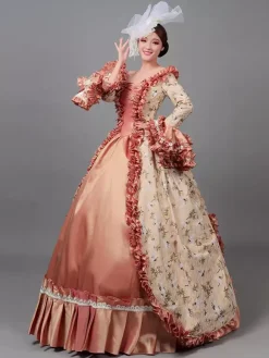 Robe victorienne plissée Marie Antoinette Robe à imprimé floral Costumes vintage pour femmes