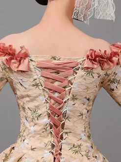 Robe victorienne plissée Marie Antoinette Robe à imprimé floral Costumes vintage pour femmes