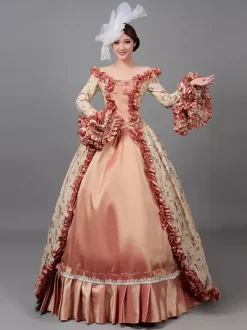 Robe victorienne plissée Marie Antoinette Robe à imprimé floral Costumes vintage pour femmes