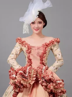 Robe victorienne plissée Marie Antoinette Robe à imprimé floral Costumes vintage pour femmes