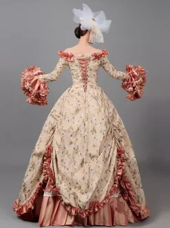 Robe victorienne plissée Marie Antoinette Robe à imprimé floral Costumes vintage pour femmes
