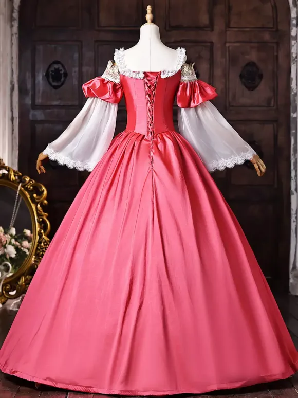Robe victorienne pour femme épaules dénudées manches longues bordure en dentelle robe de bal vintage