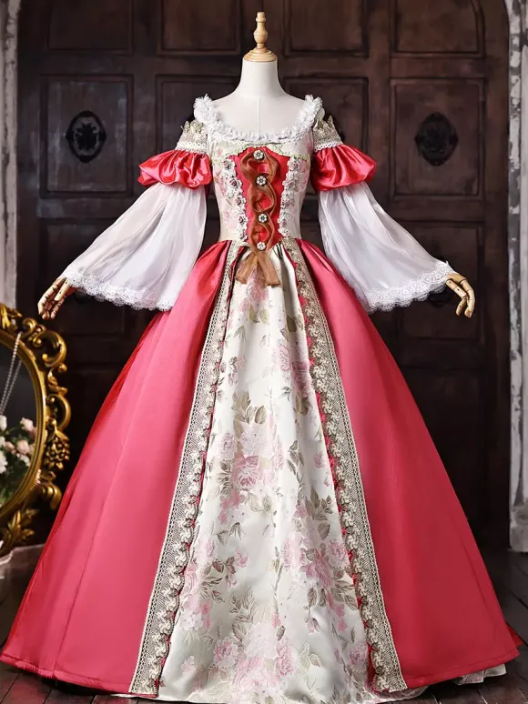 Robe victorienne pour femme épaules dénudées manches longues bordure en dentelle robe de bal vintage