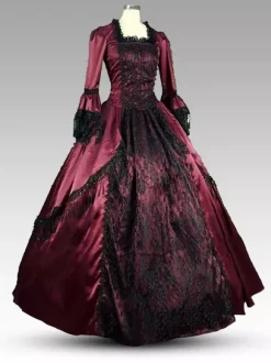 Robe victorienne pour femme bloc de couleur polyester vêtements vintage pour femmes