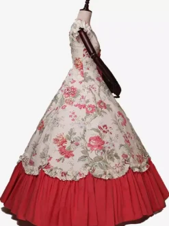 Robe Victorienne rétro noirs n艙uds Polyester Robe Marie Antoinette Costume robe à imprimé fleuri tunique rétro femme vêtements Vintage Bourgogne