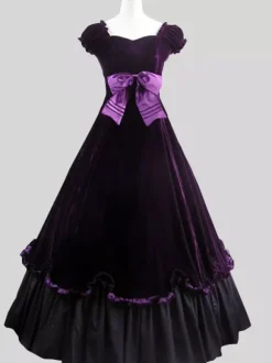 Robe Victorienne rétro noirs n艙uds Polyester Robe Marie Antoinette Costume robe à imprimé fleuri tunique rétro femme vêtements Vintage Bourgogne