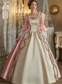 Robe Victorienne rétro roses Robe en polyester jacquard pour femmes Costume rétro Robe Marie Antoinette Vêtements vintage