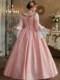 Robe Victorienne rétro roses Robe en polyester jacquard pour femmes Costume rétro Robe Marie Antoinette Vêtements vintage