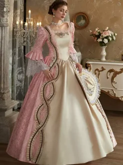 Robe Victorienne rétro roses Robe en polyester jacquard pour femmes Costume rétro Robe Marie Antoinette Vêtements vintage