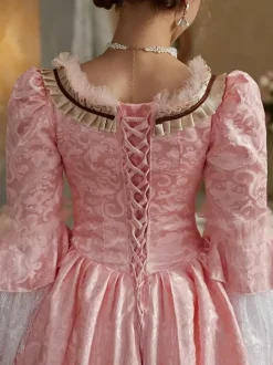 Robe Victorienne rétro roses Robe en polyester jacquard pour femmes Costume rétro Robe Marie Antoinette Vêtements vintage