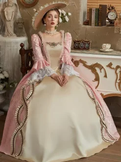 Robe Victorienne rétro roses Robe en polyester jacquard pour femmes Costume rétro Robe Marie Antoinette Vêtements vintage