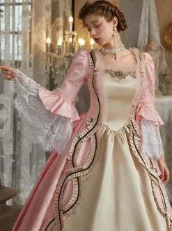 Robe Victorienne rétro roses Robe en polyester jacquard pour femmes Costume rétro Robe Marie Antoinette Vêtements vintage