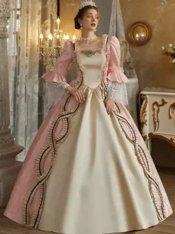 Robe Victorienne rétro roses Robe en polyester jacquard pour femmes Costume rétro Robe Marie Antoinette Vêtements vintage