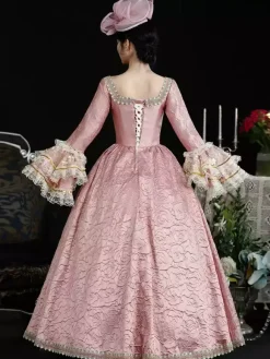 Robe Victorienne rétro roses pour femmes imprimé floral volants en dentelle robe en polyester couvre-chef costume Marie-Antoinette vêtements rétro vintage