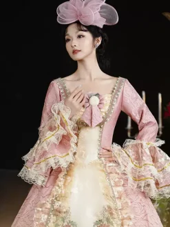 Robe Victorienne rétro roses pour femmes imprimé floral volants en dentelle robe en polyester couvre-chef costume Marie-Antoinette vêtements rétro vintage