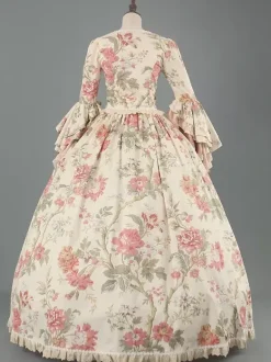 Robe Victorienne Style Marie-Antoinette à Imprimé Fleuri avec Dentelle et Volants Robe Rococo