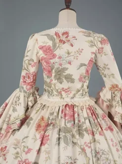 Robe Victorienne Style Marie-Antoinette à Imprimé Fleuri avec Dentelle et Volants Robe Rococo