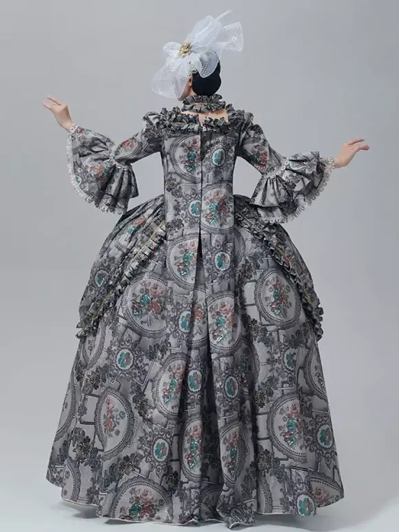 Robe victorienne vintage à manches longues trompette et bordure en dentelle
