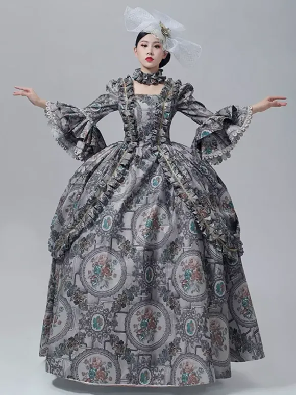 Robe victorienne vintage à manches longues trompette et bordure en dentelle