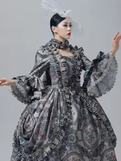 Robe victorienne vintage à manches longues trompette et bordure en dentelle
