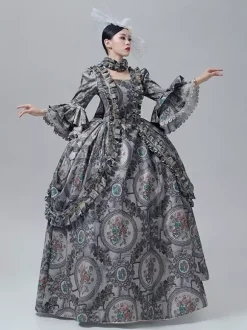 Robe victorienne vintage à manches longues trompette et bordure en dentelle