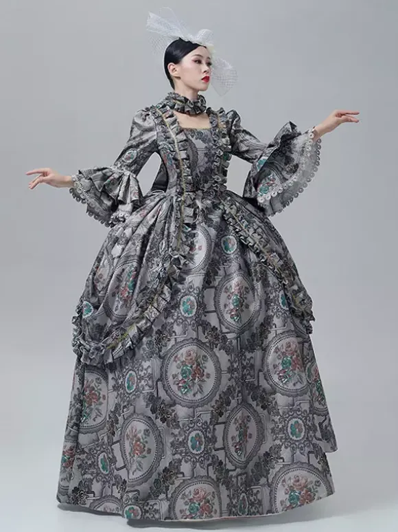 Robe victorienne vintage à manches longues trompette et bordure en dentelle