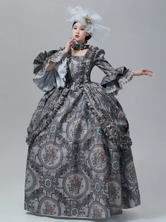 Robe victorienne vintage à manches longues trompette et bordure en dentelle