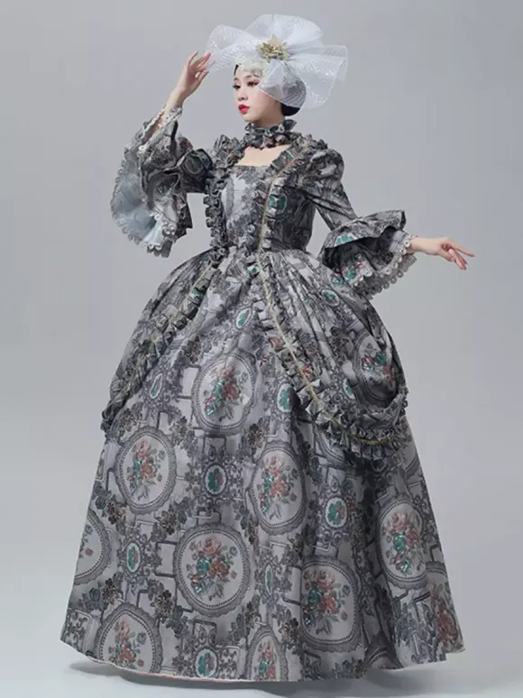 Robe victorienne vintage à manches longues trompette et bordure en dentelle