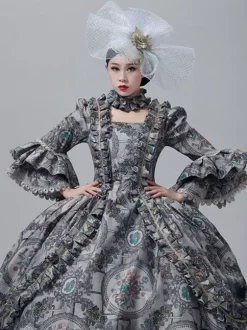 Robe victorienne vintage à manches longues trompette et bordure en dentelle