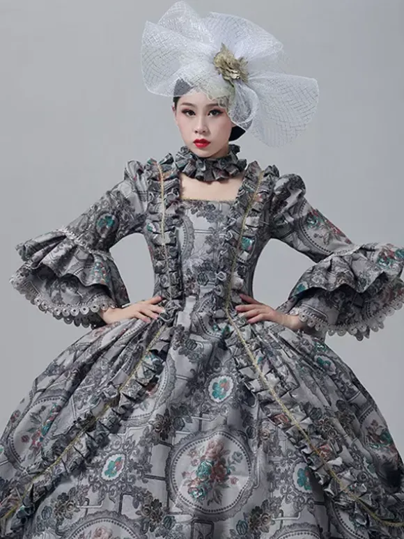 Robe victorienne vintage à manches longues trompette et bordure en dentelle