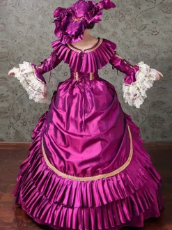 Robe victorienne violette à volants en dentelle de polyester Robe de bal