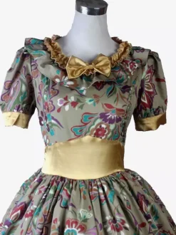 Robe Vintage Costumes Rétro Marron Clair Femmes Imprimé Fleuri Volants Robe Tunique Costume Marie Antoinette Déguisement Médiéval