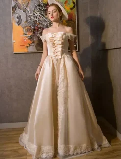 Robe vintage Costumes rétro Champagne Rococo Royal Princesse Opéra Satin femmes robe