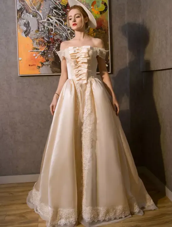 Robe vintage Costumes rétro Champagne Rococo Royal Princesse Opéra Satin femmes robe