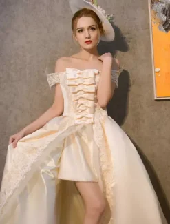 Robe vintage Costumes rétro Champagne Rococo Royal Princesse Opéra Satin femmes robe
