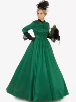 Robe Vintage Costumes Rétro Verts Robe Tunique Dentelle Femme Royal Marie Antoinette 18ème Siècle Déguisement Médiéval