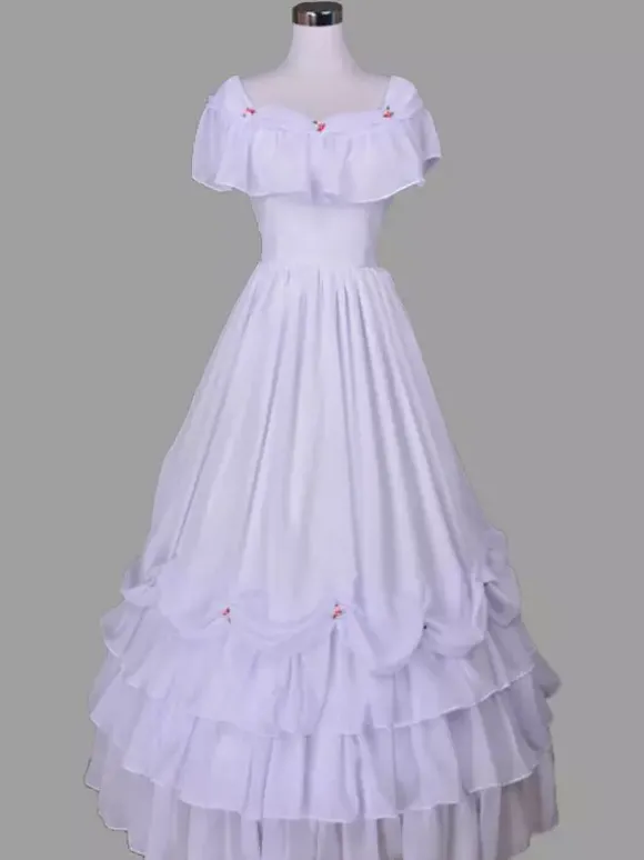 Robe Vintage Costumes Rétro Blancs Robe À Volants Tunique Rétro Femme Marie Antoinette 18ème Siècle Déguisement Médiéval
