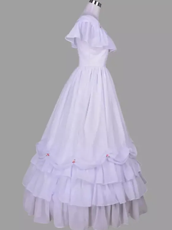 Robe Vintage Costumes Rétro Blancs Robe À Volants Tunique Rétro Femme Marie Antoinette 18ème Siècle Déguisement Médiéval