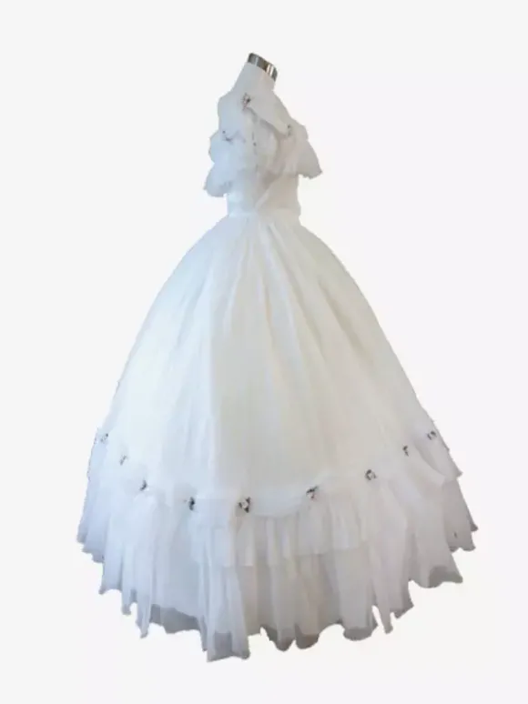 Robe Vintage Costumes Rétro Blancs Robe À Volants Tunique Rétro Femme Marie Antoinette 18ème Siècle Déguisement Médiéval