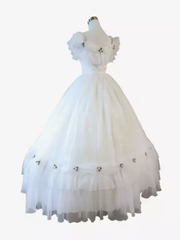 Robe Vintage Costumes Rétro Blancs Robe À Volants Tunique Rétro Femme Marie Antoinette 18ème Siècle Déguisement Médiéval